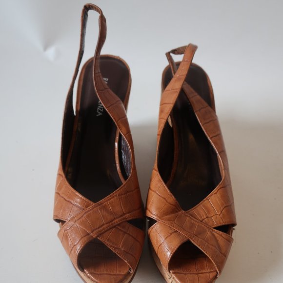 RAMON TENZA LEATHER CORK WEDGE SLINGBACK HEELS 9 * - Picture 5 of 12